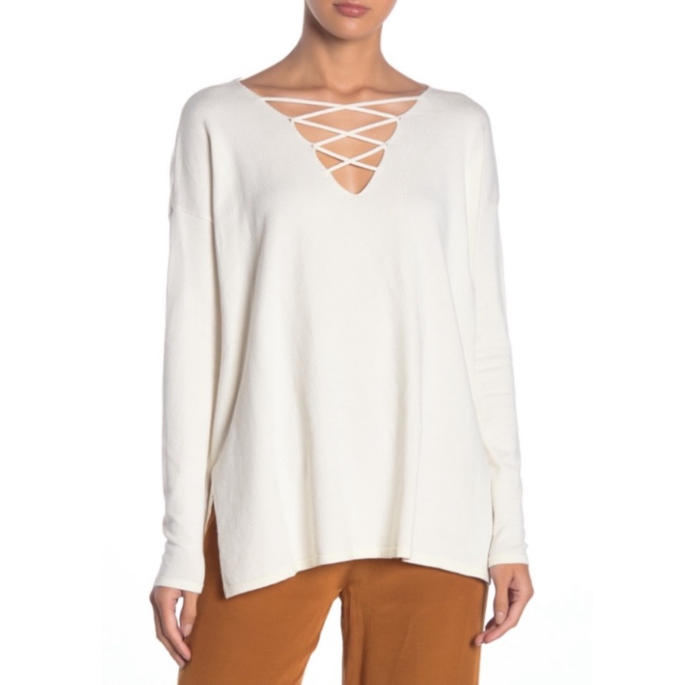 Wild Honey Women's Lace-Up V-Neck Sweater